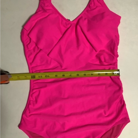 Vibrant Pink Ruffled One Piece Swimsuit with Deep V-Neck - Picture 4 of 12